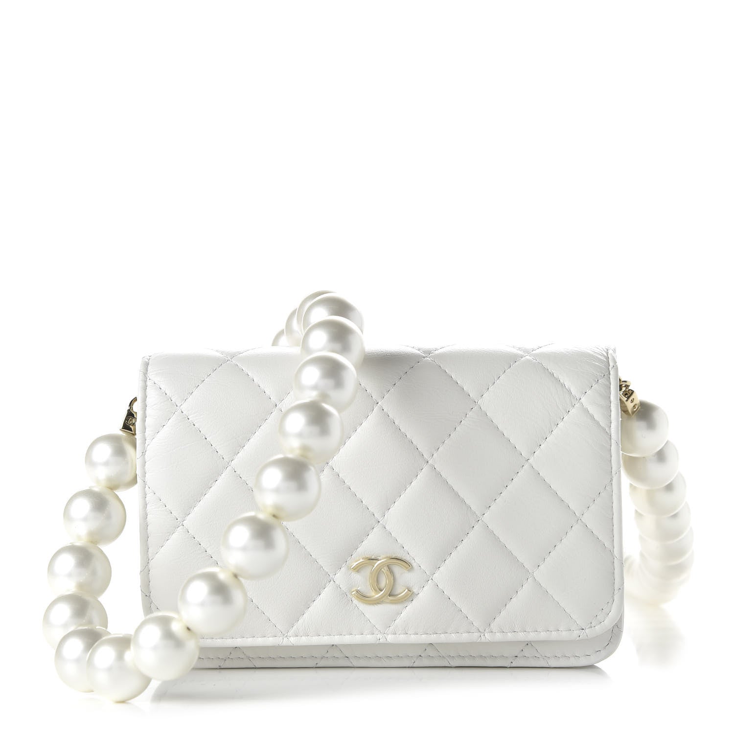 Chanel Calfskin Quilted Pearl Mini Wallet On Chain WOC White 1 of 11