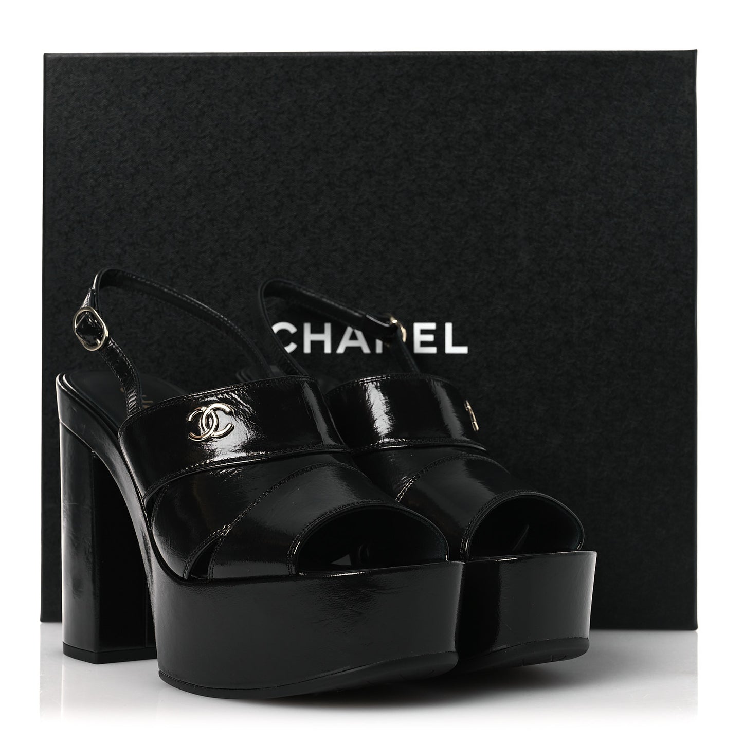 Crumpled Patent Lambskin Platform Sandals 39.5 Black