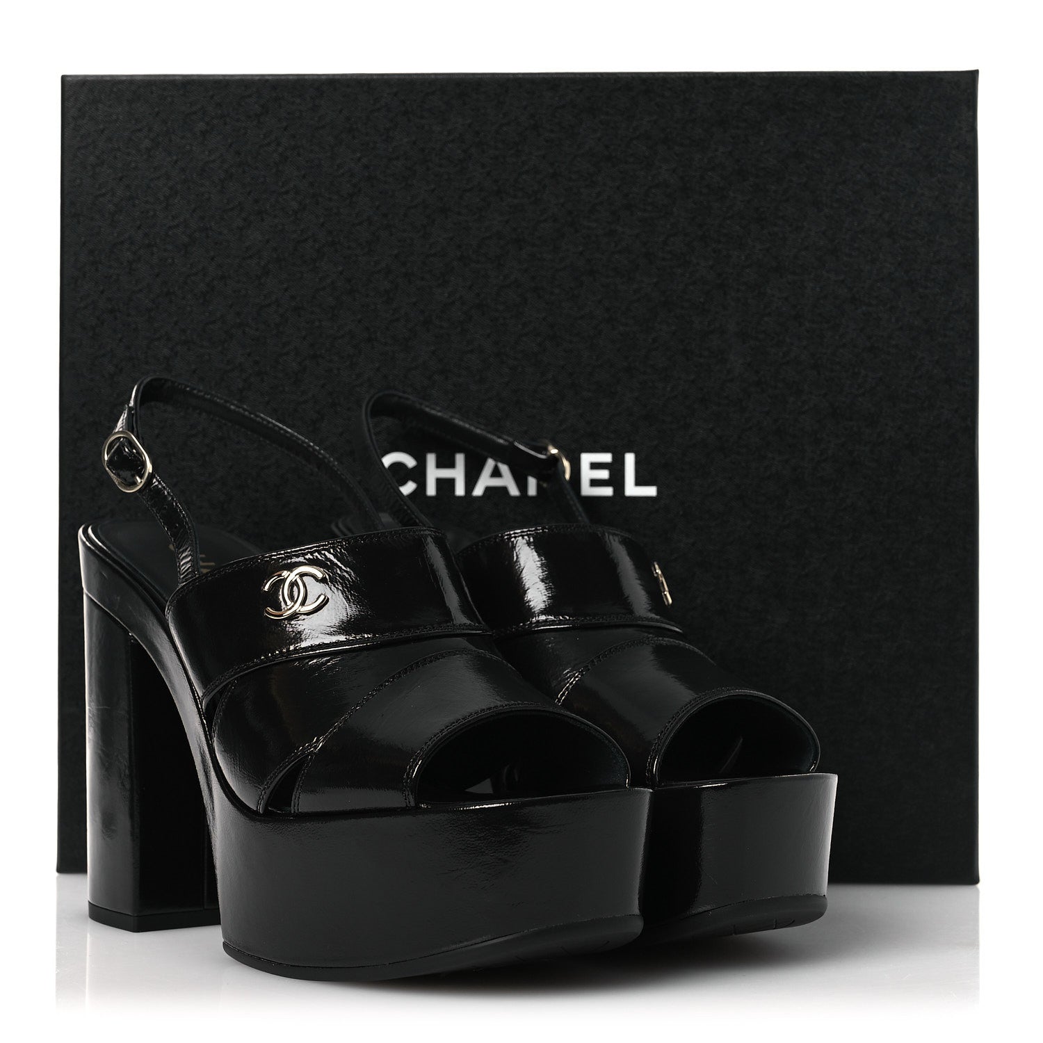 Chanel Crumpled Patent Lambskin Platform Sandals 39.5 Black 11 of 11