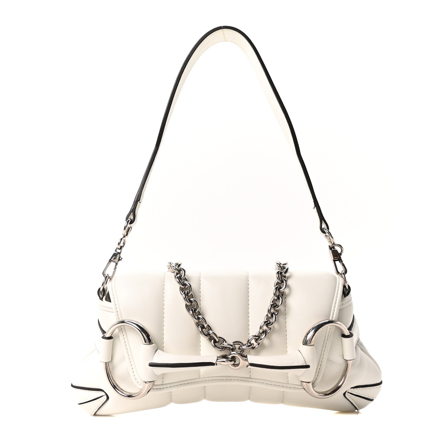 Gucci Nappa Vertical Matelasse Small Maxi Horsebit Chain Shoulder Bag Great White 1 of 10