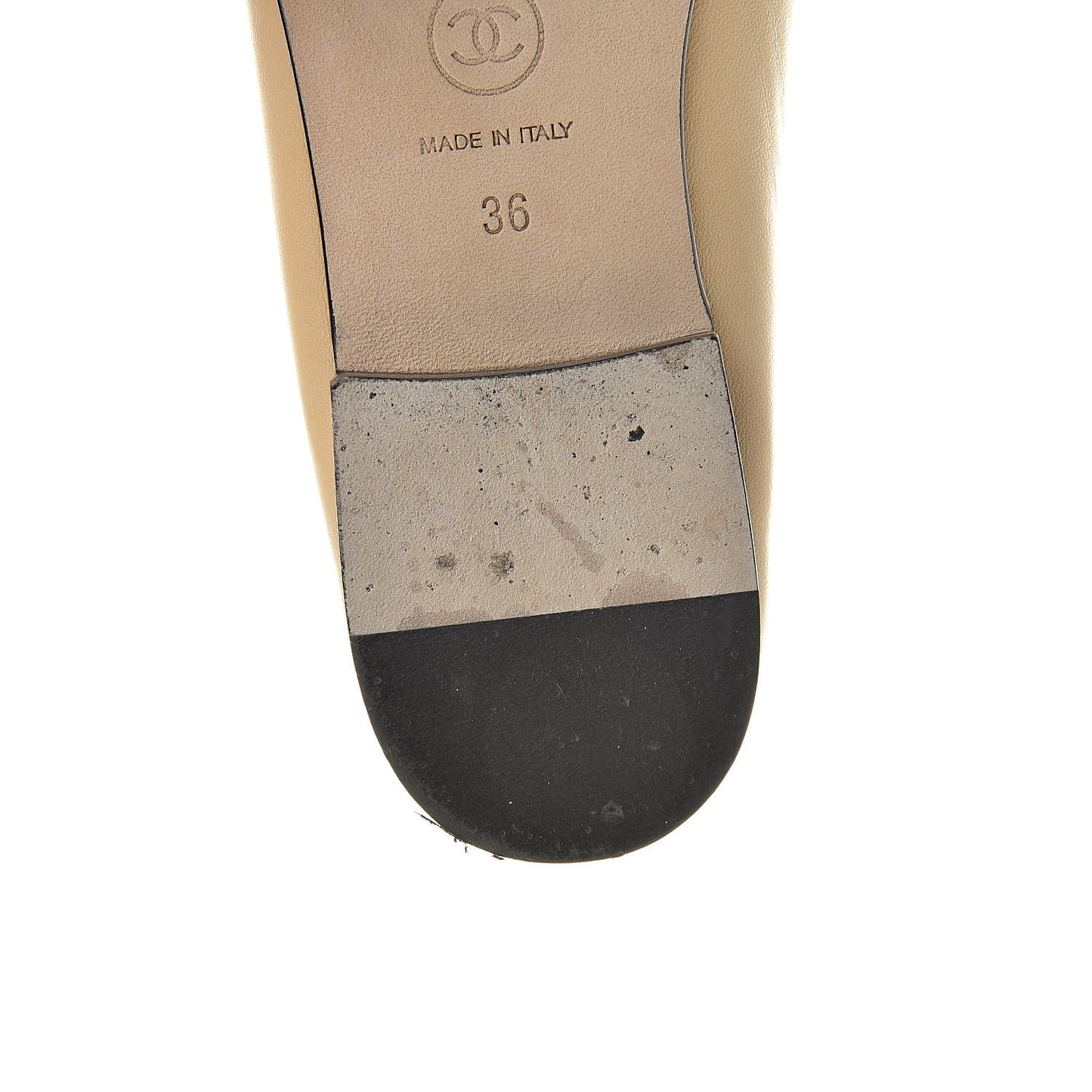 Lambskin Cap Toe CC Ballerina Flats 36 Beige Black