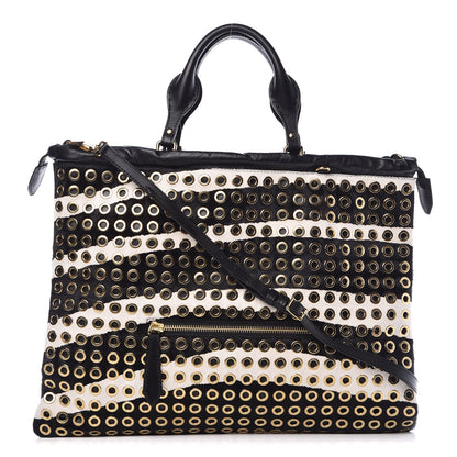 Burberry Calfskin Calf Hair Grommet Big Crush Tote Black White 1 of 10
