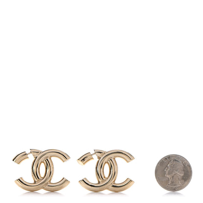 Chanel Metal Large CC Earrings Light Gold 2 of 5