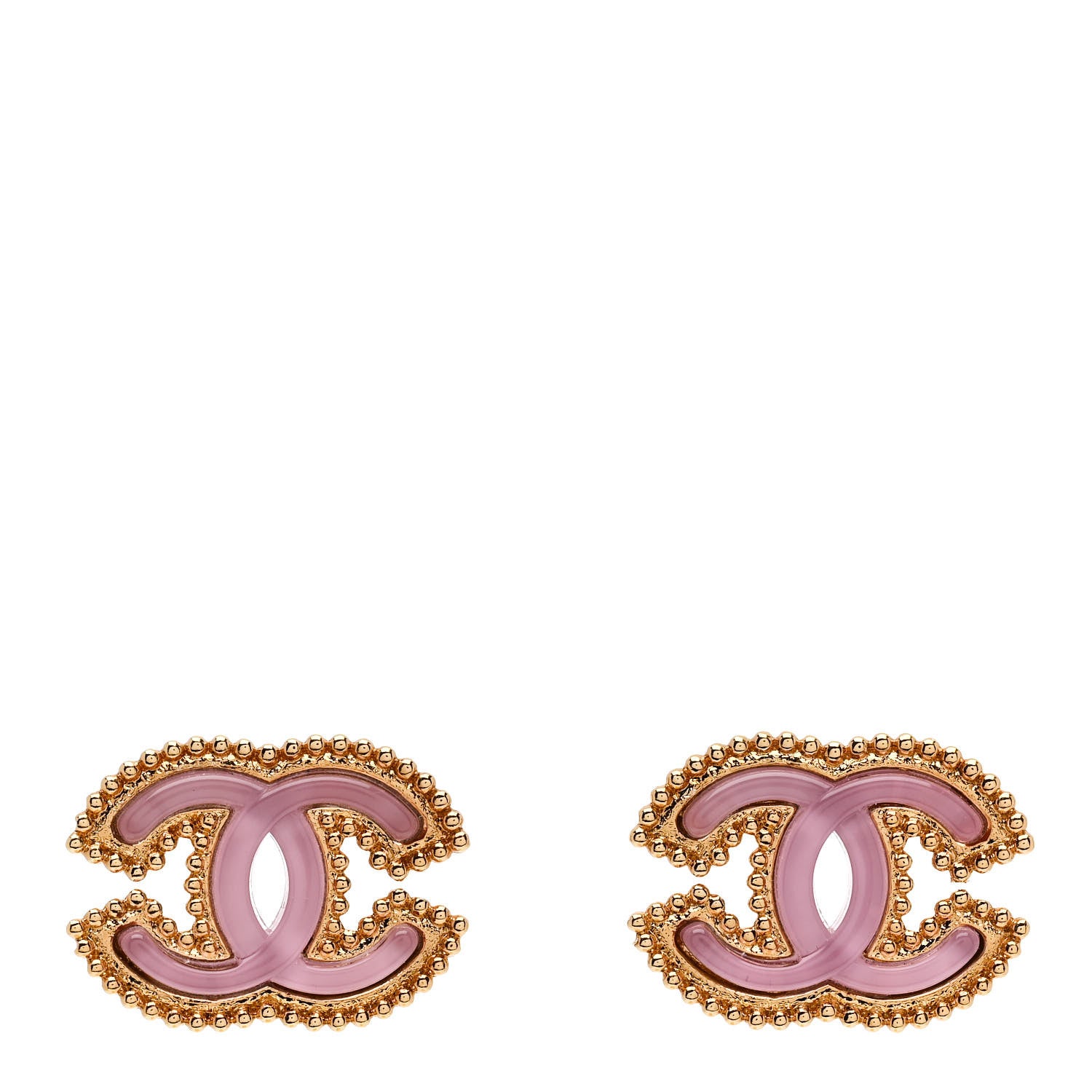 Chanel Metal Resin Rope CC Earrings Gold Pink 1 of 5