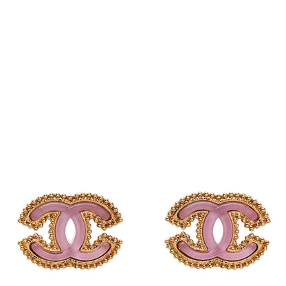 Chanel Metal Resin Rope CC Earrings Gold Pink 1 of 5