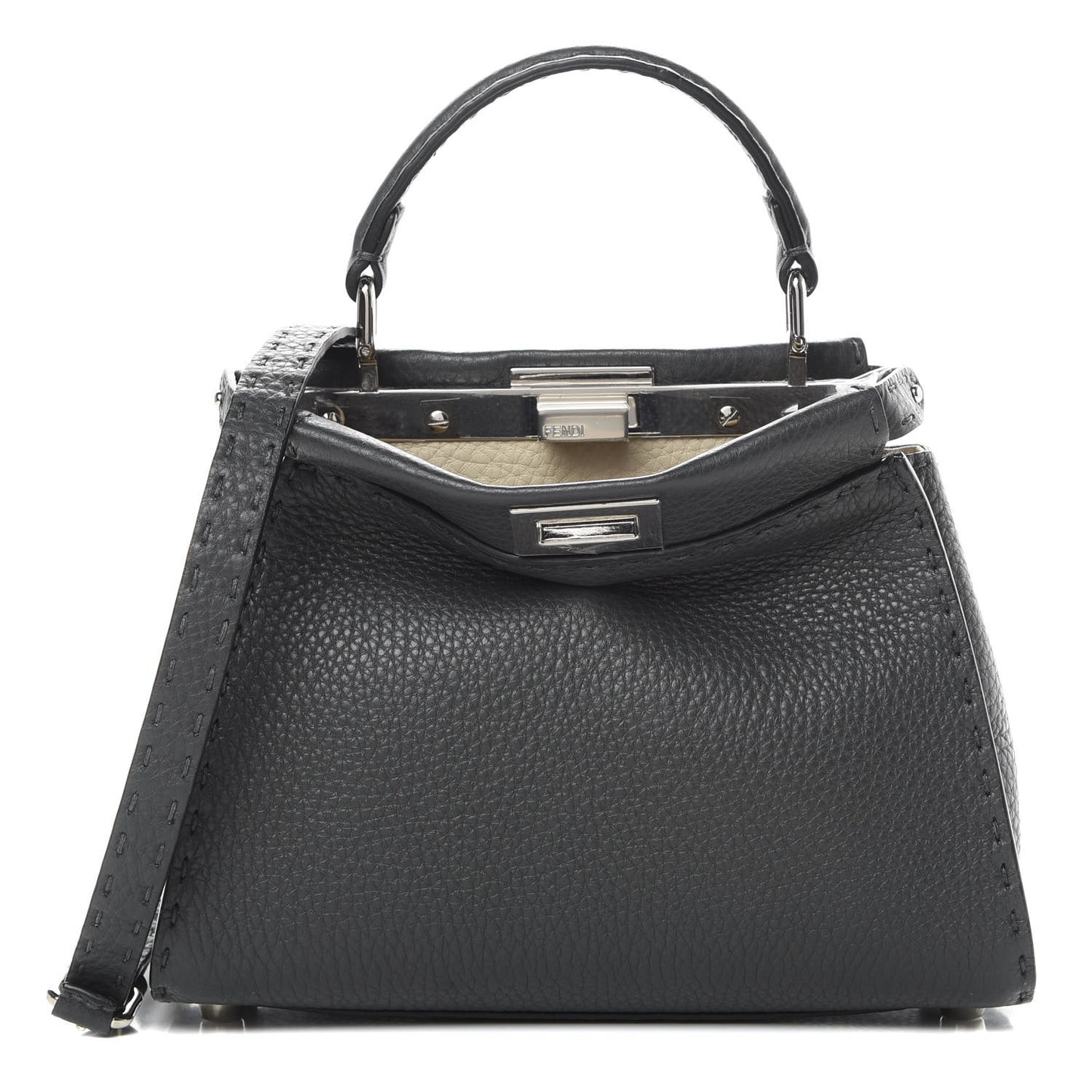 Cuoio Romano Selleria Bi-Color Mini Peekaboo Iconic Satchel Asfalto Latte