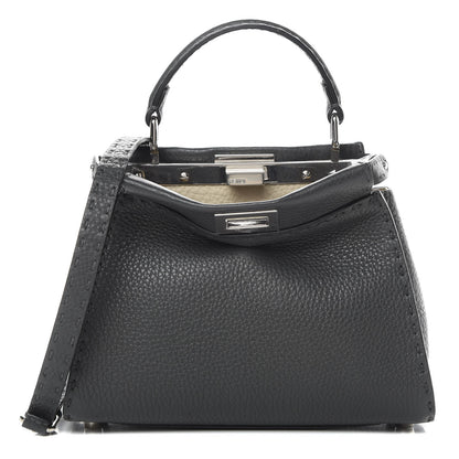 Fendi Cuoio Romano Selleria Bi-Color Mini Peekaboo Iconic Satchel Asfalto Latte 1 of 12