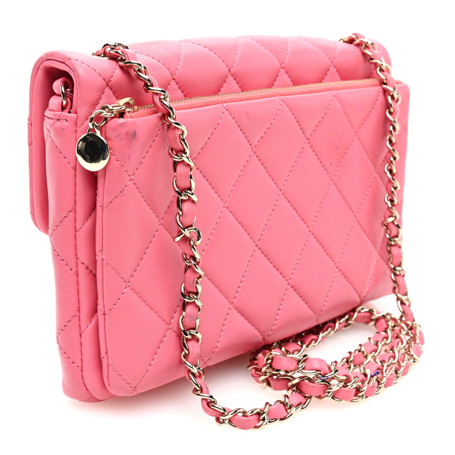 Chanel Lambskin Quilted CC Pocket Clutch With Chain Pink 3 of 19