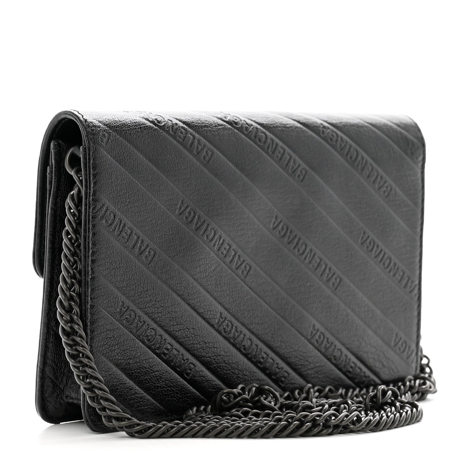 Balenciaga Shiny Goatskin Logo Embossed Monochrome BB Wallet On Chain Black 3 of 9