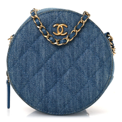 Chanel Denim Quilted Round Pearl Crush Clutch With Chain Blue 1 of 11