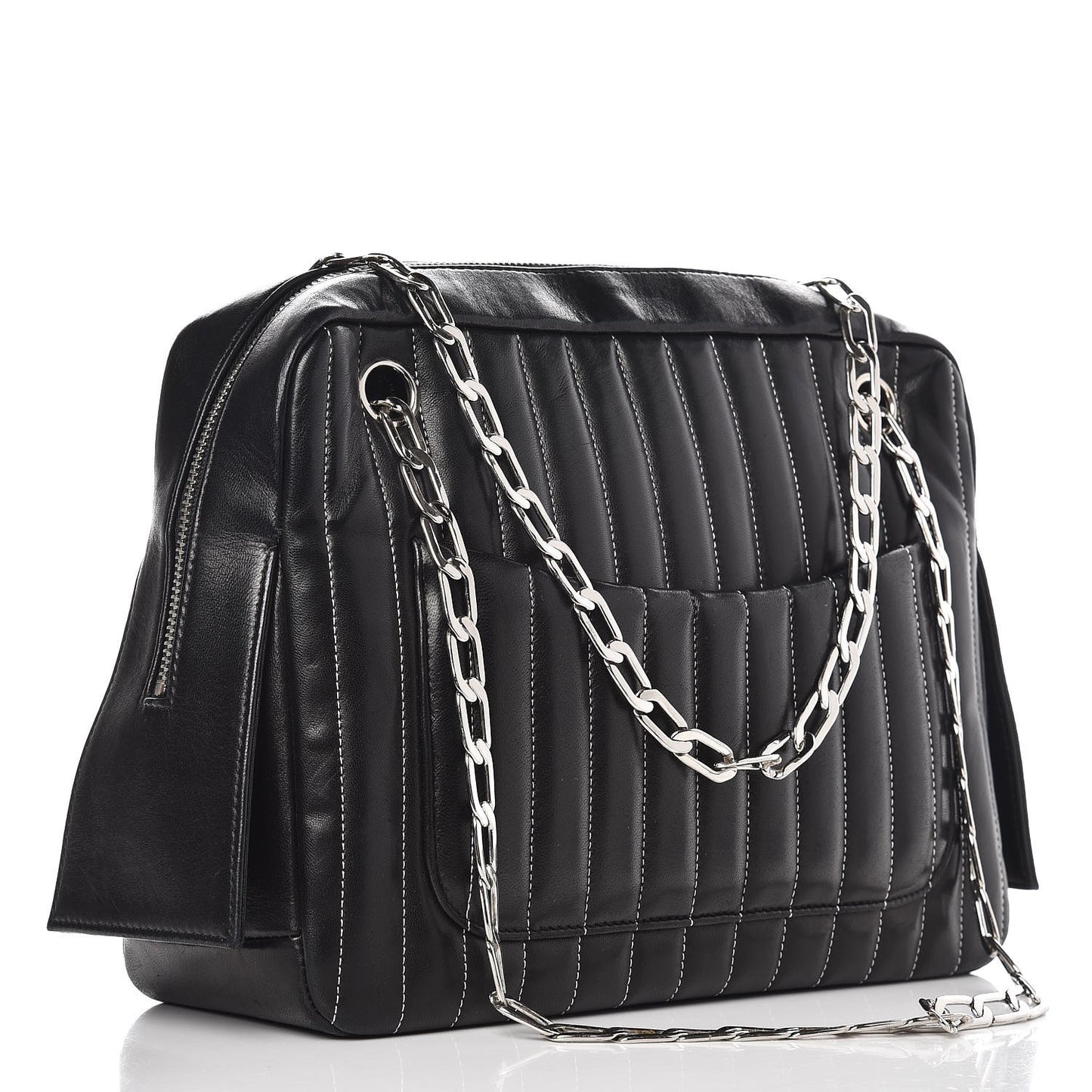 Lambskin Vertical Quilted Mademoiselle Small Camera Case Black