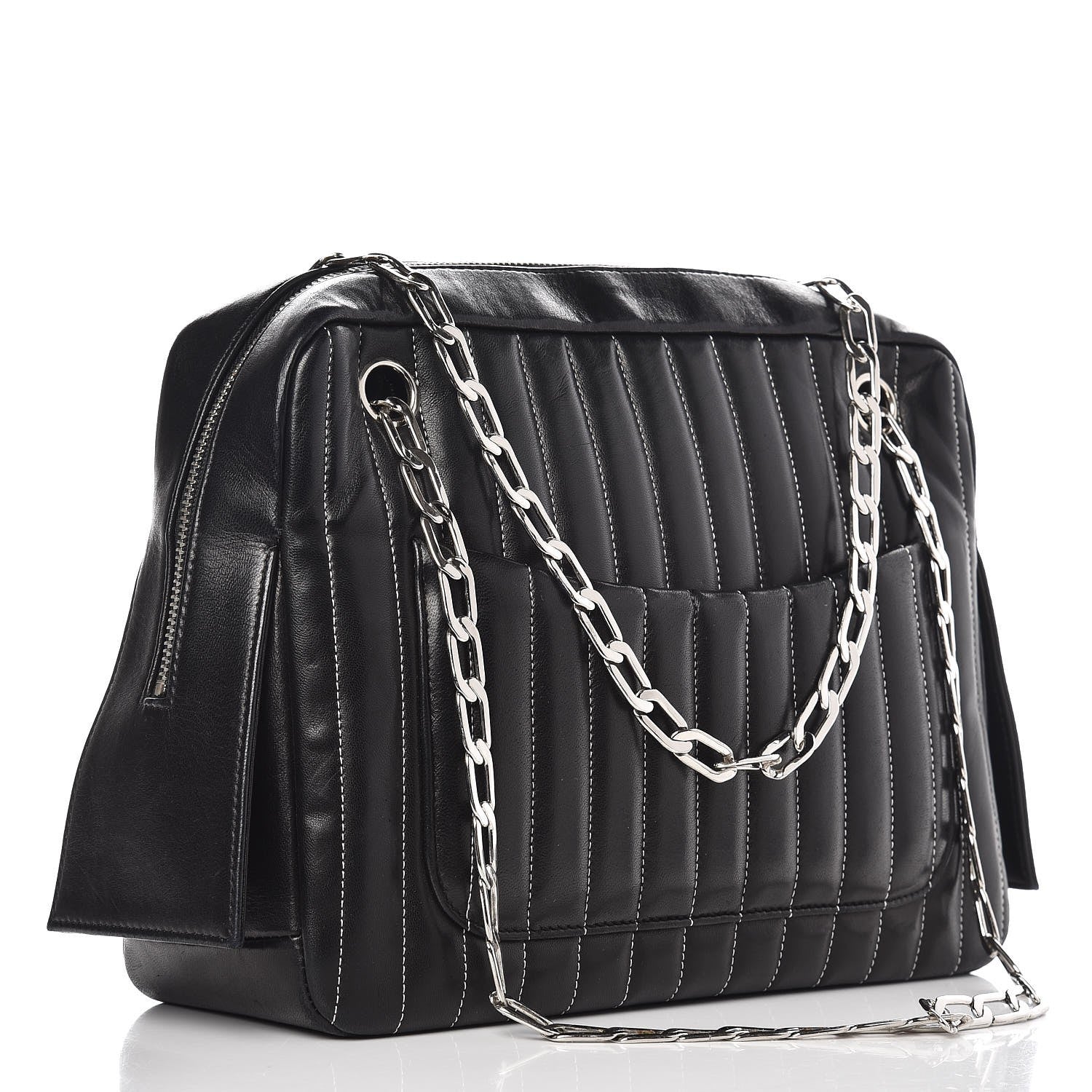Chanel Lambskin Vertical Quilted Mademoiselle Small Camera Case Black 3 of 8