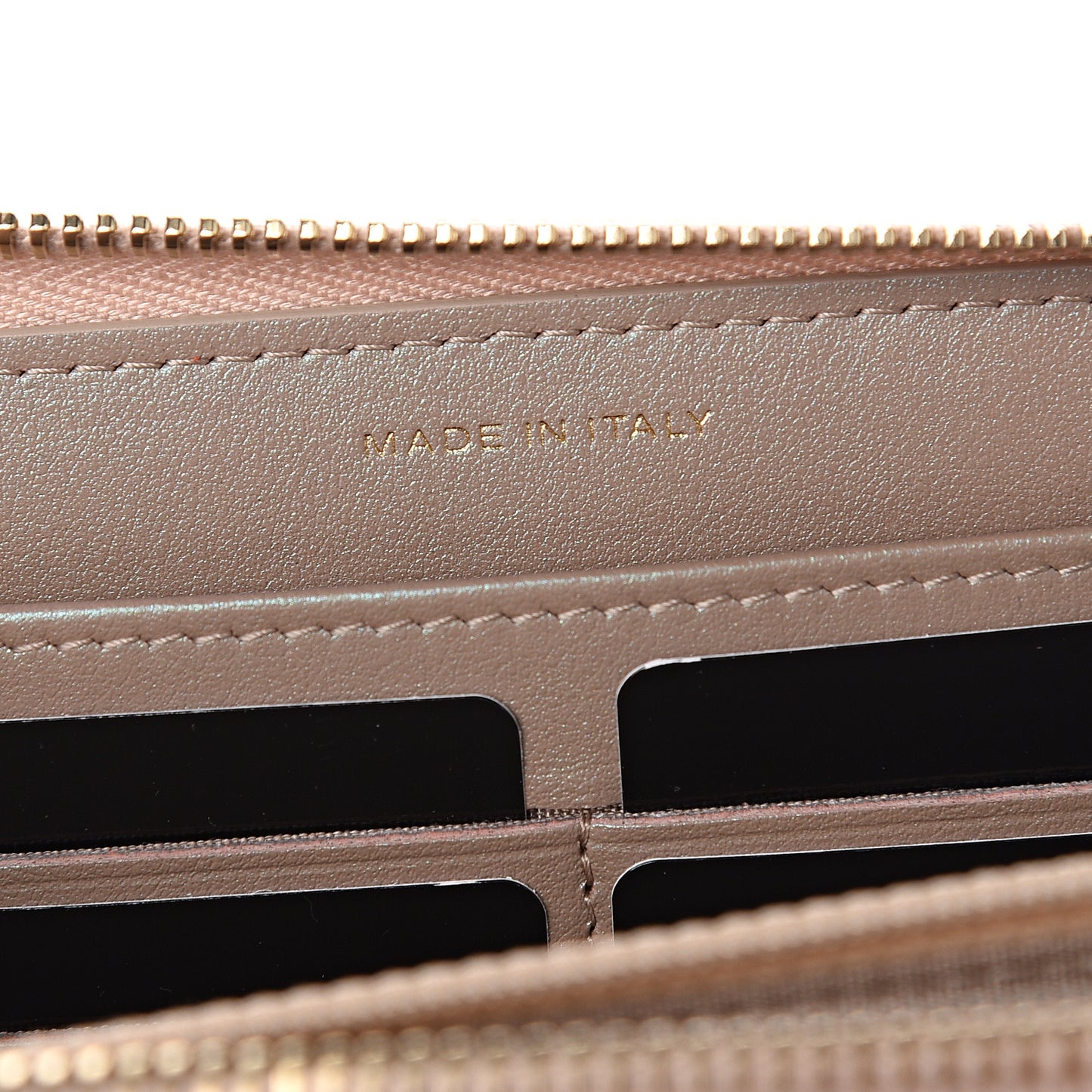 Iridescent Caviar Quilted Long Zip Around Wallet Beige