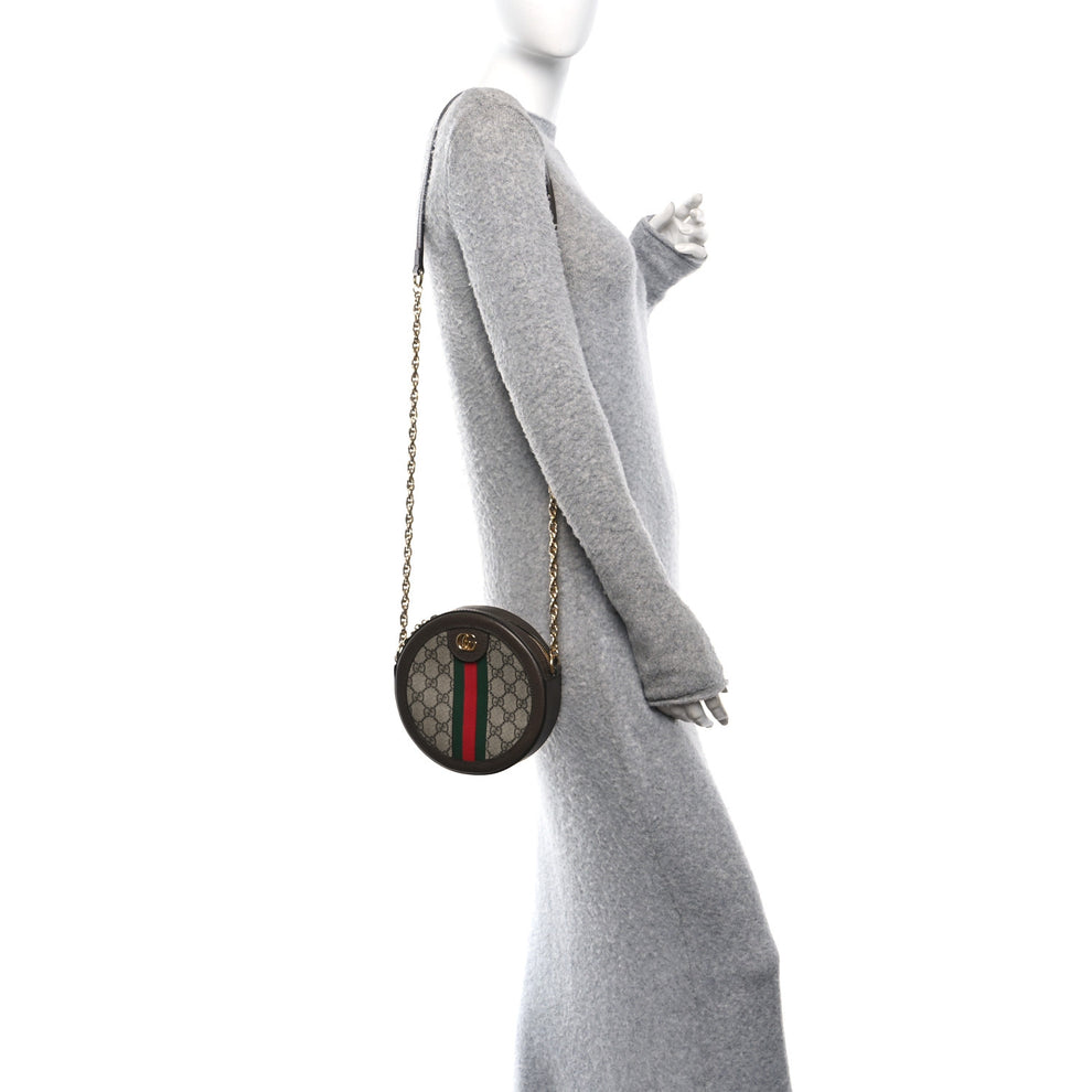 Gucci GG Supreme Monogram Web Mini Ophidia Round Shoulder Bag Brown ...