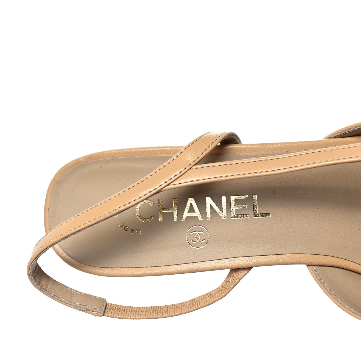 Chanel Goatskin Grosgrain Cap Toe CC Slingback Pumps 40 Beige Black 7 of 9