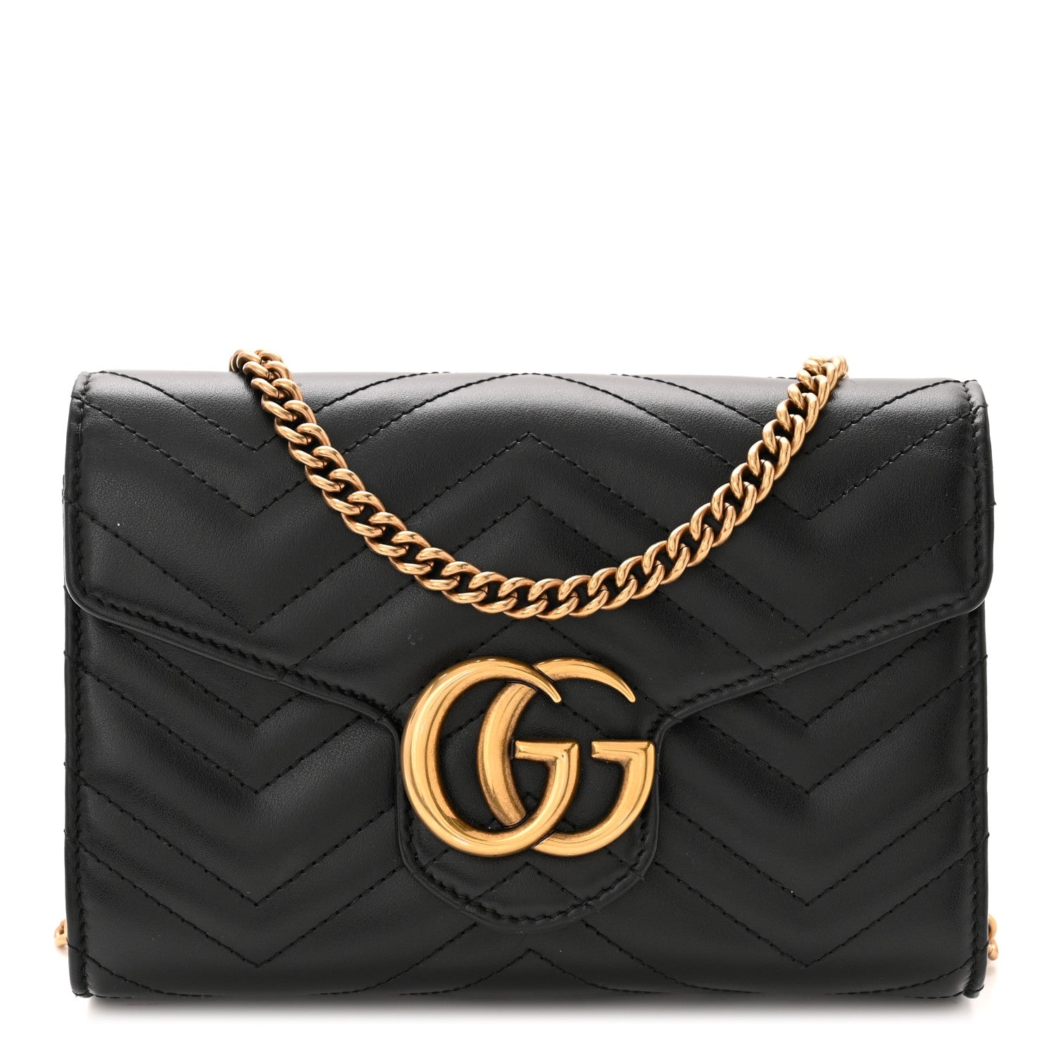 Gucci Calfskin Matelasse GG Marmont Chain Wallet Black 1 of 11
