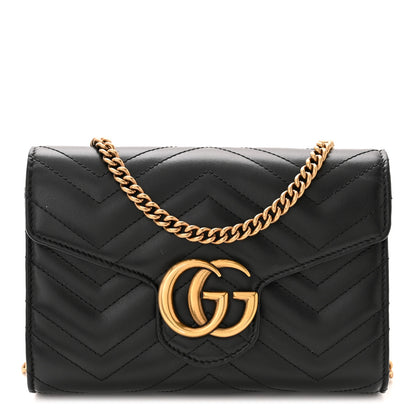 Gucci Calfskin Matelasse GG Marmont Chain Wallet Black 1 of 11