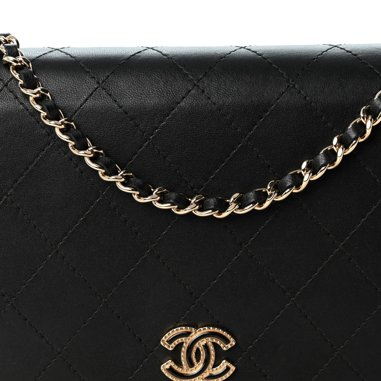 Chanel Lambskin Quilted Enamel CC Wallet on Chain WOC Black 8 of 11
