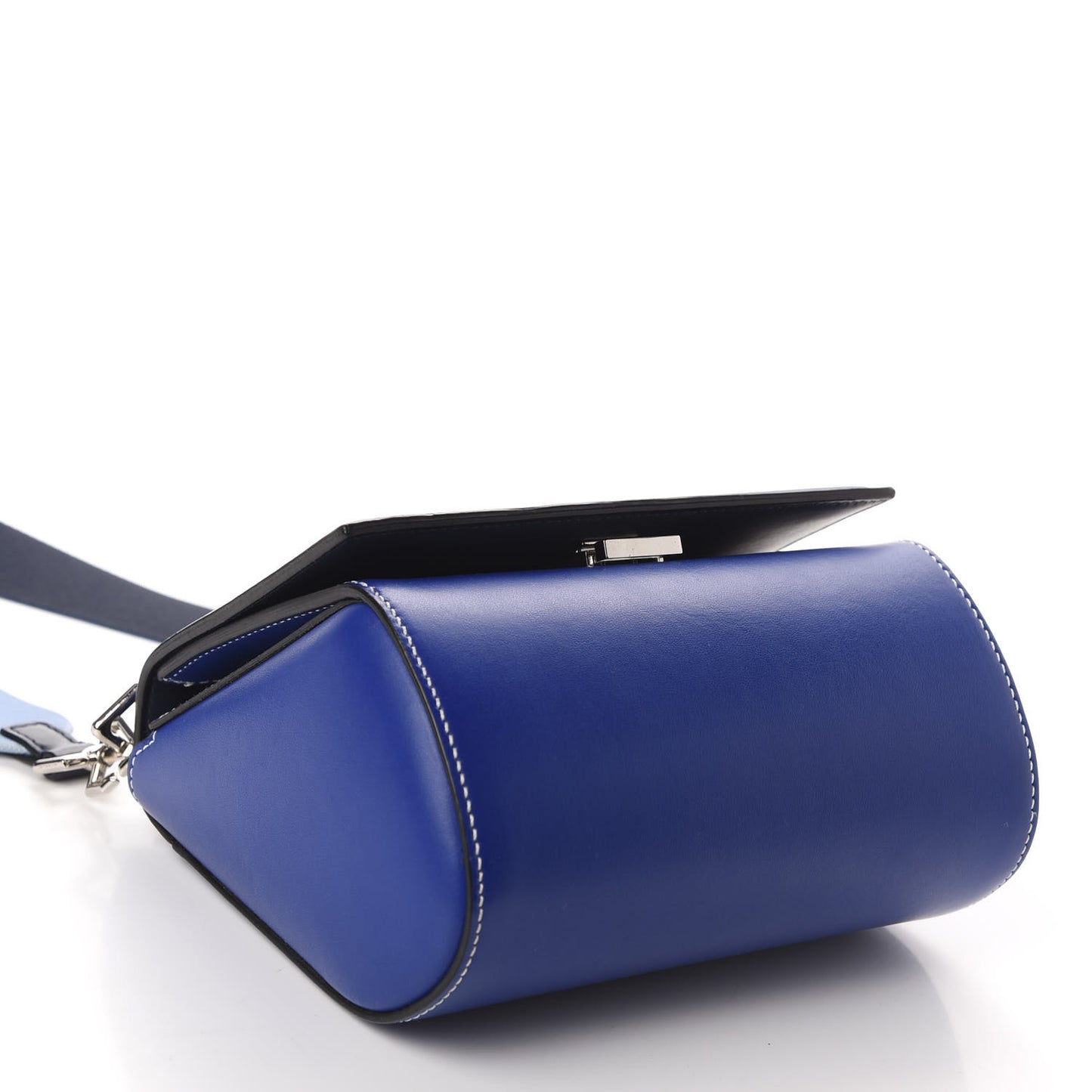 Calfskin Mini Pandora Box Logo Strap Crossbody Bag Moroccan Blue