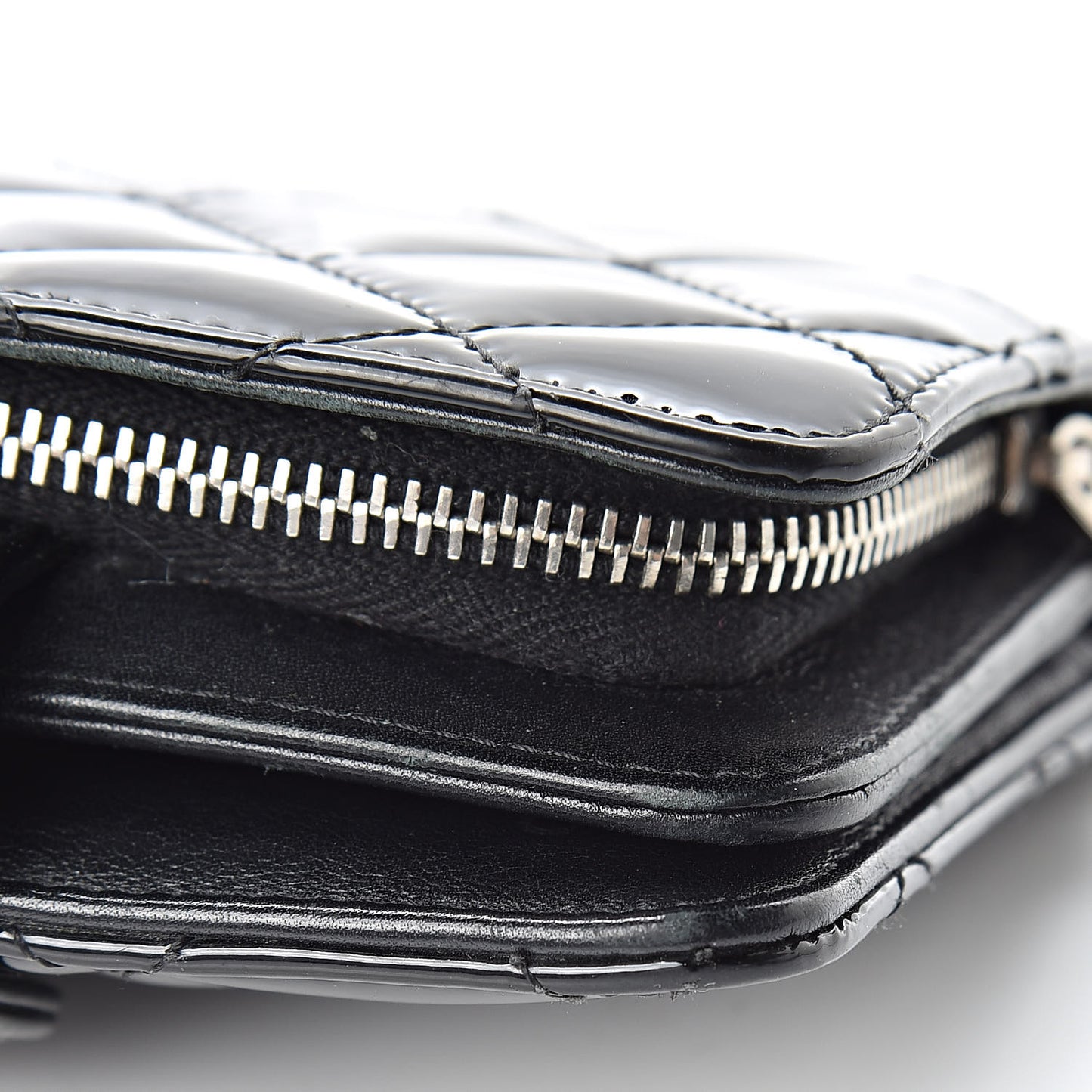 Patent Quilted Brilliant Zipped Pocket Wallet Black