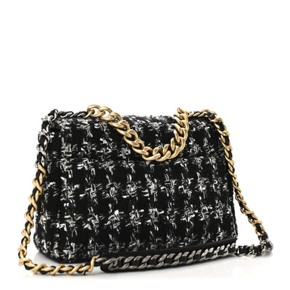Chanel Tweed Quilted Large Chanel 19 Flap Black Silver Ecru 3 of 11