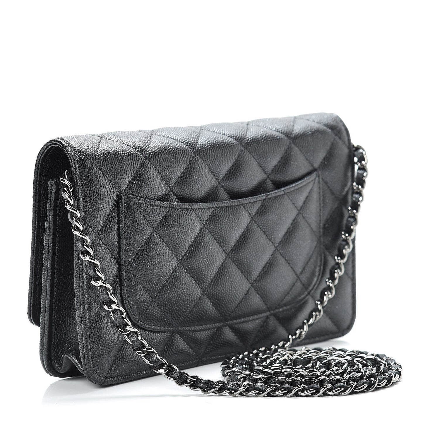 Iridescent Caviar Quilted Wallet On Chain WOC Black