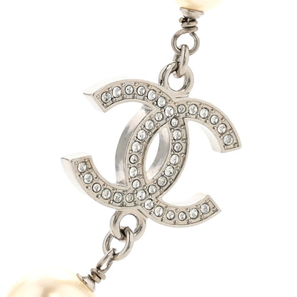 Chanel Crystal Pearl CC Long Necklace Silver 3 of 5