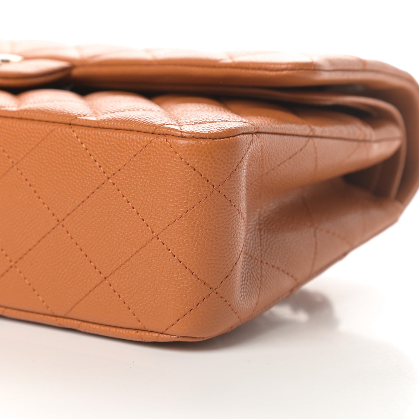 Caviar Quilted Medium Double Flap Light Brown