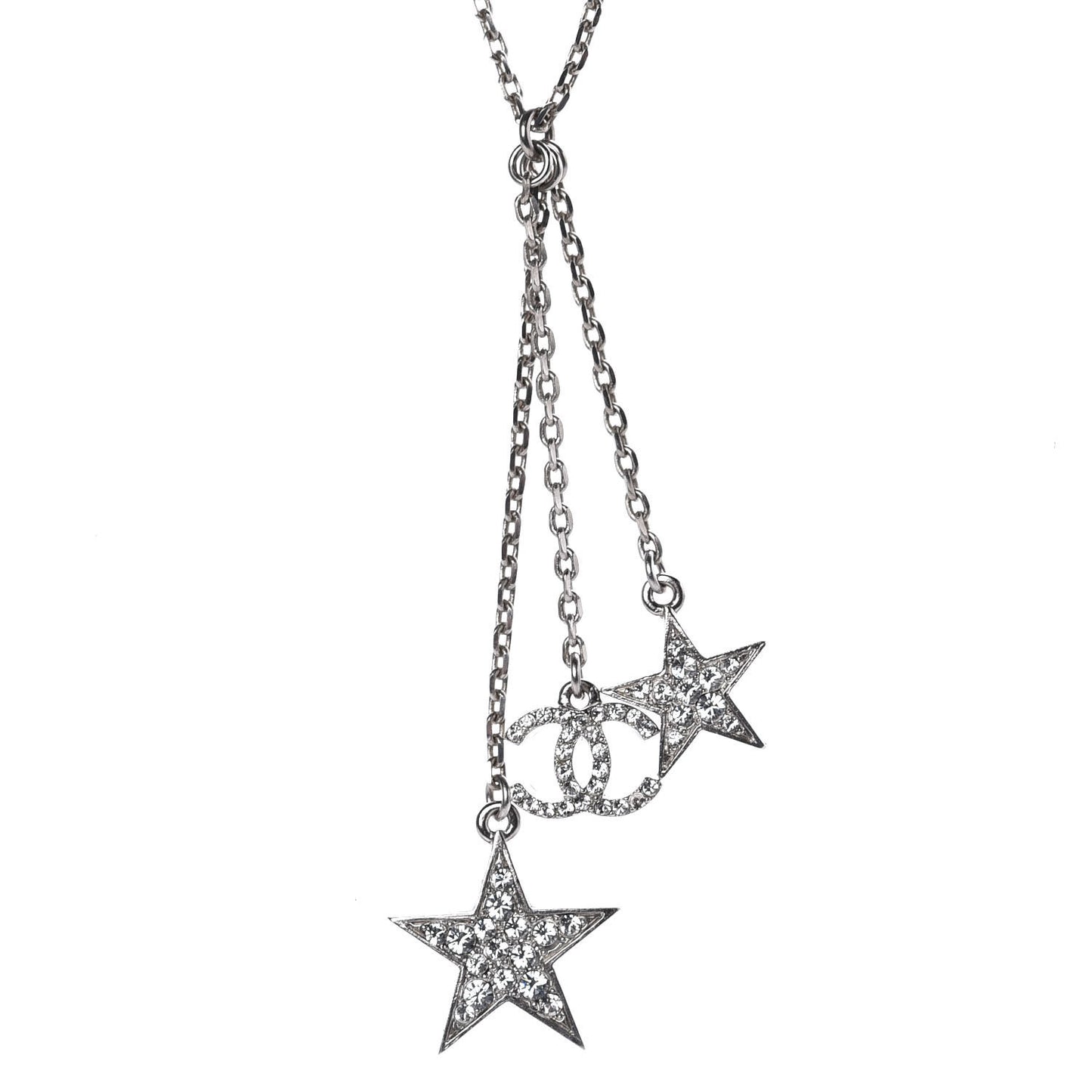 Crystal Star CC Pendant Necklace Silver
