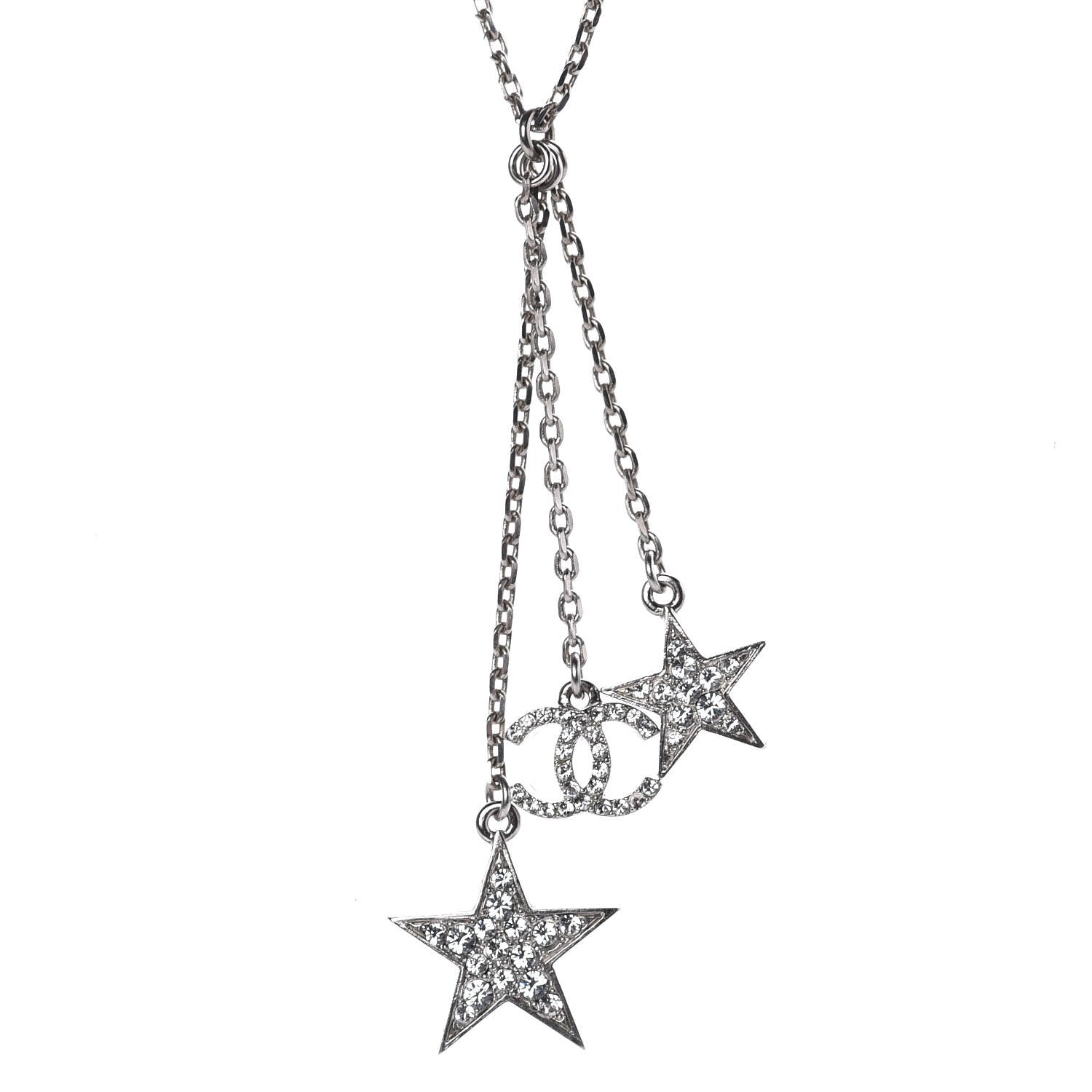 Chanel Crystal Star CC Pendant Necklace Silver 4 of 6