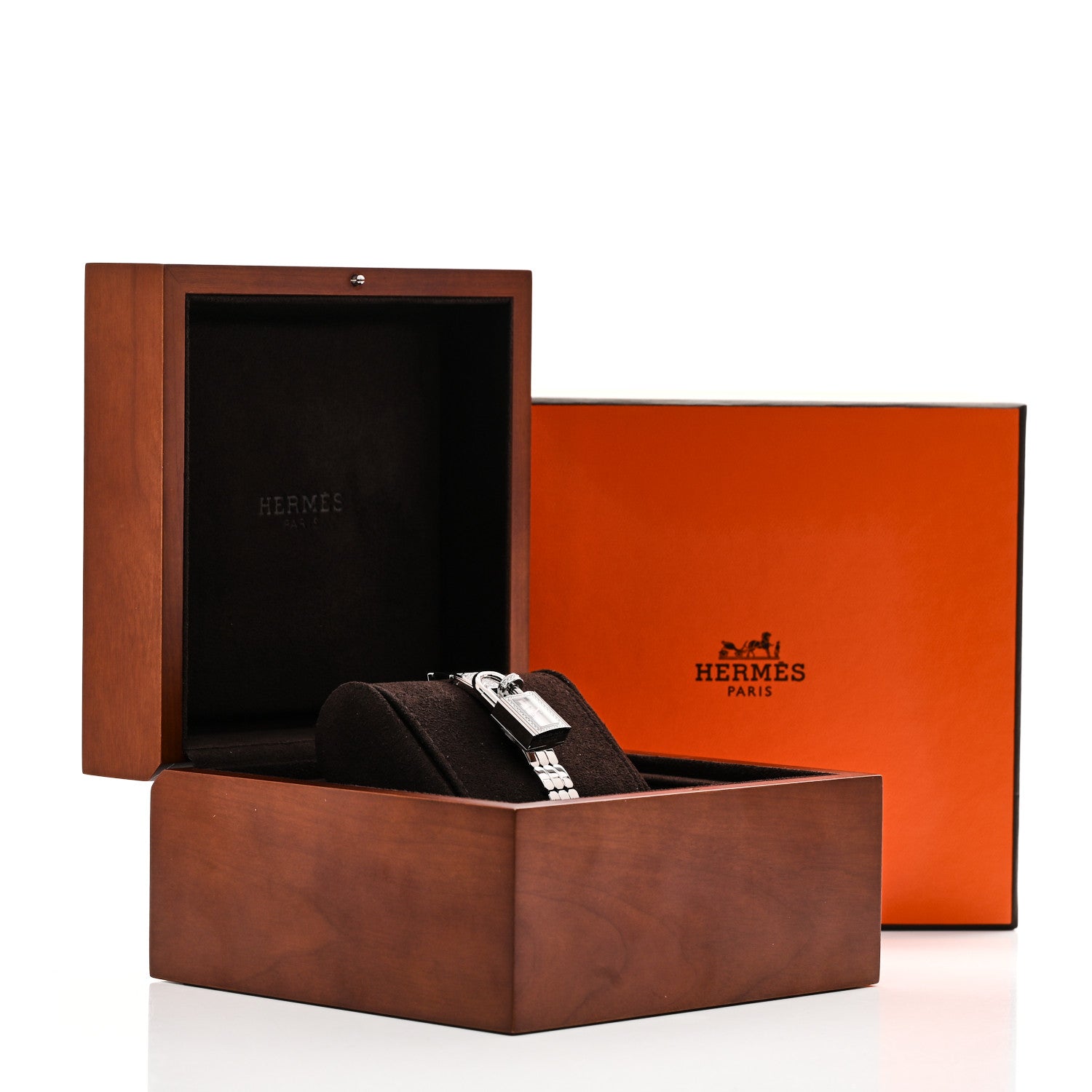 Hermes Stainless Steel Diamond Pave 16mm Kelly Quartz Watch