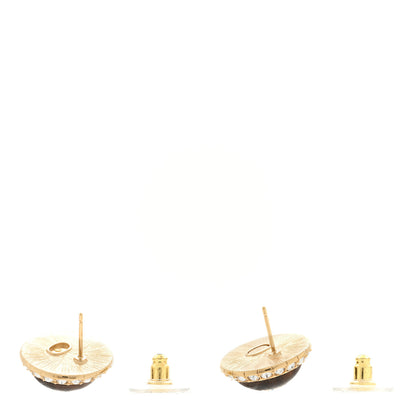Chanel Metal Wood Crystal CC Round Earrings Gold Brown 3 of 4