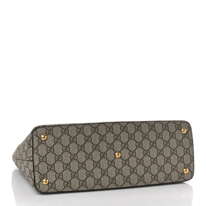 Gucci GG Supreme Monogram Moon Calfskin Small Zip Top Tote Beige Ebony Hibiscus Red New Rosette 4 of 11