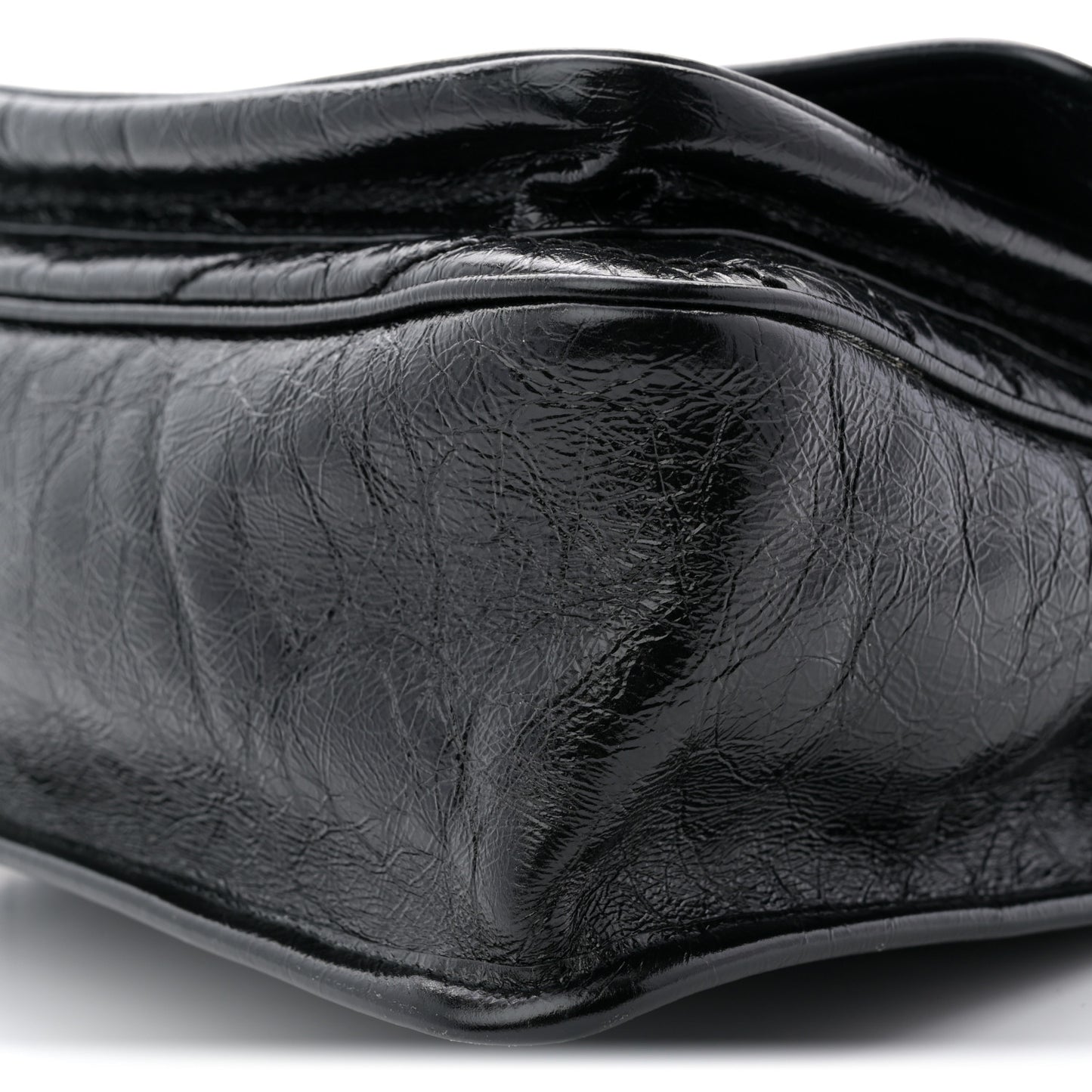 Crinkled Calfskin Matelasse Monogram Medium Niki Chain Satchel Black