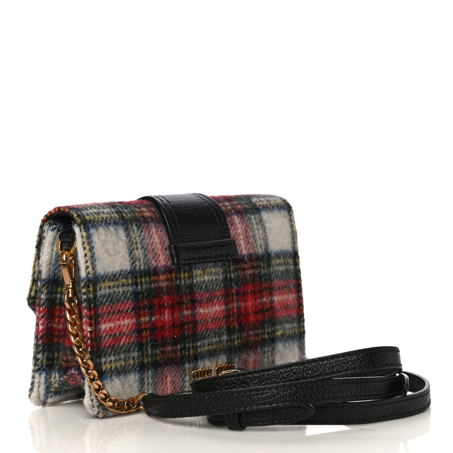 Miu Miu Wool Plaid Crystal Embellished Shoulder Bag Blue 3 of 10