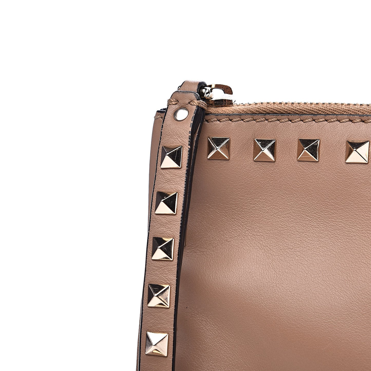 Vitello Large Rockstud Zip Wristlet Pouch Poudre