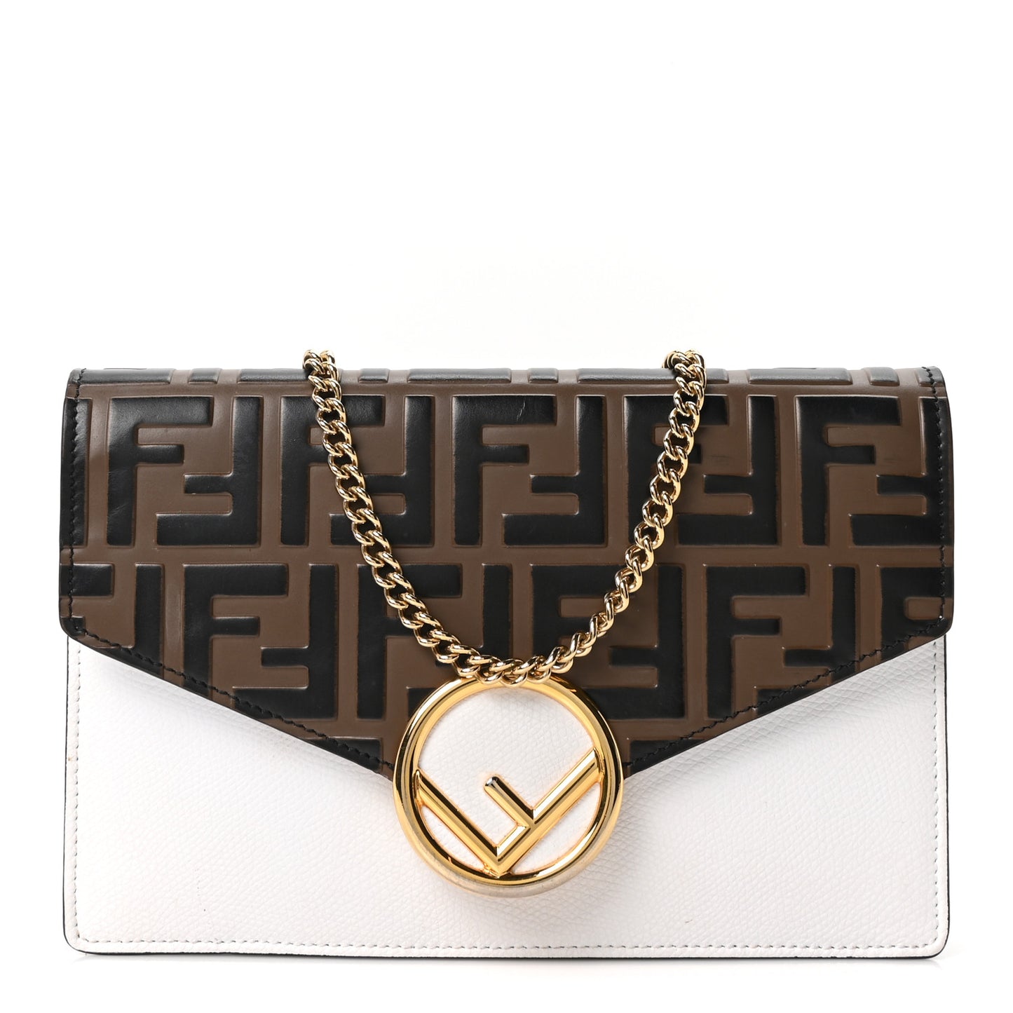 Vitello Cruise F is Fendi Bi-Color FF 1974 Embossed Medium Envelope Wallet On Chain Maya Black White