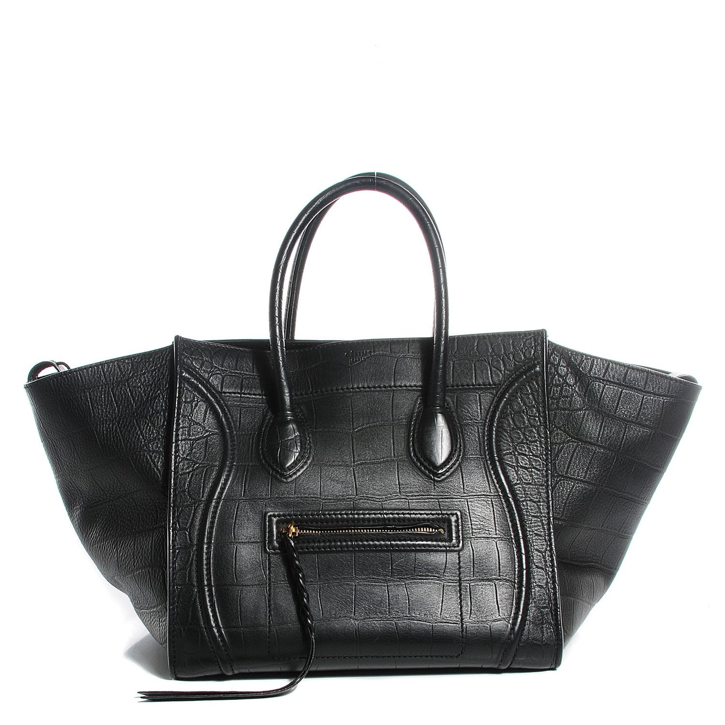 Crocodile Embossed Calfskin Medium Phantom Luggage Black