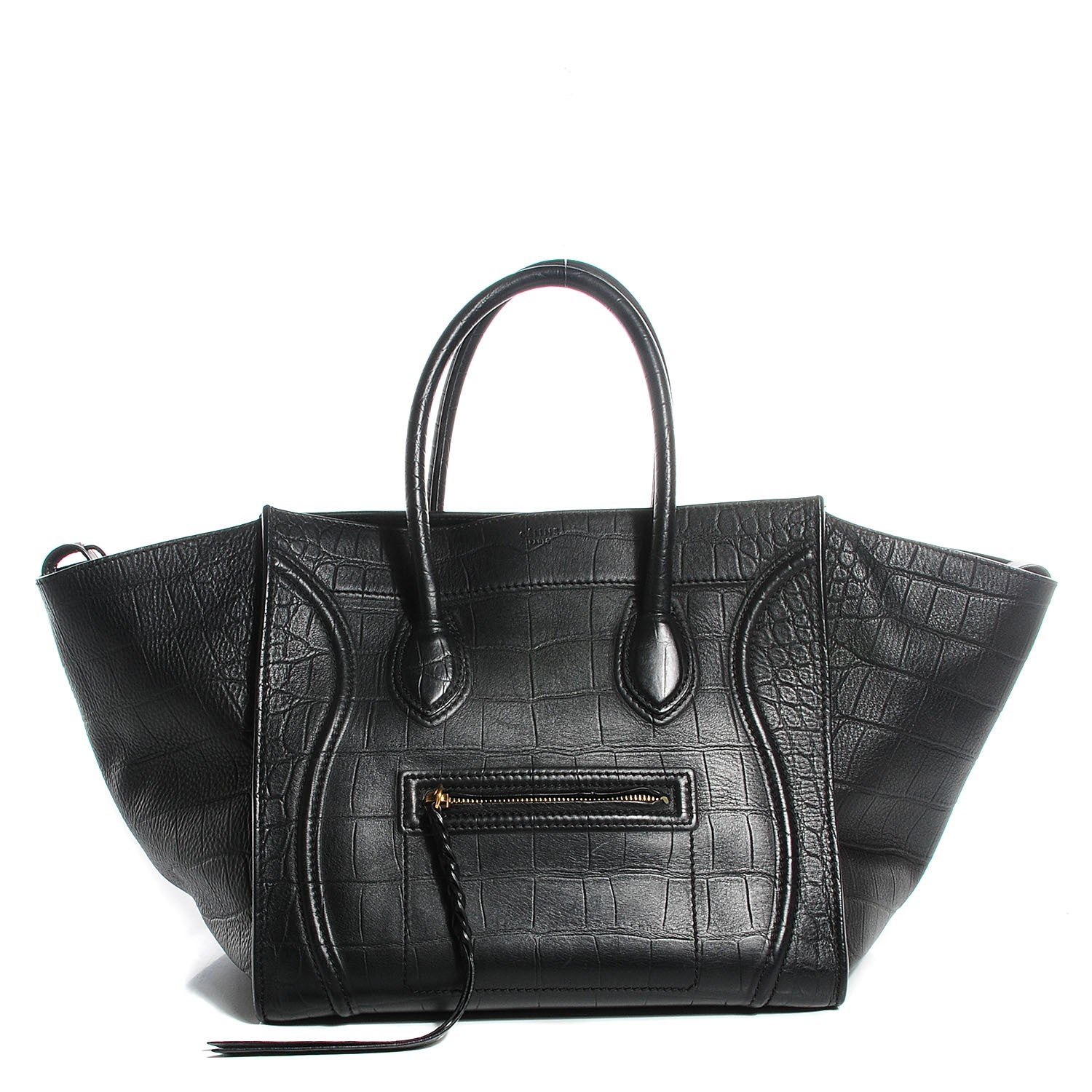 Celine Crocodile Embossed Calfskin Medium Phantom Luggage Black 1 of 9