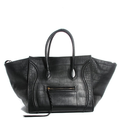 Celine Crocodile Embossed Calfskin Medium Phantom Luggage Black 1 of 9