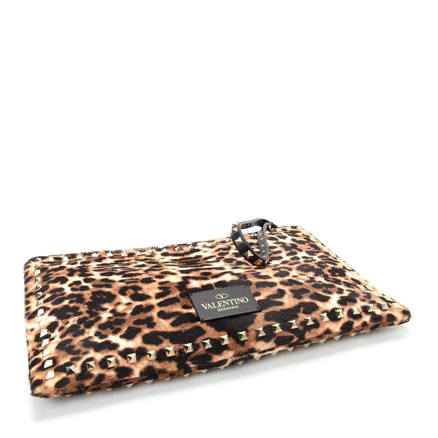 Valentino Garavani Calf Hair Leopard Print Rockstud Zip Wristlet Pouch Leopard 4 of 7