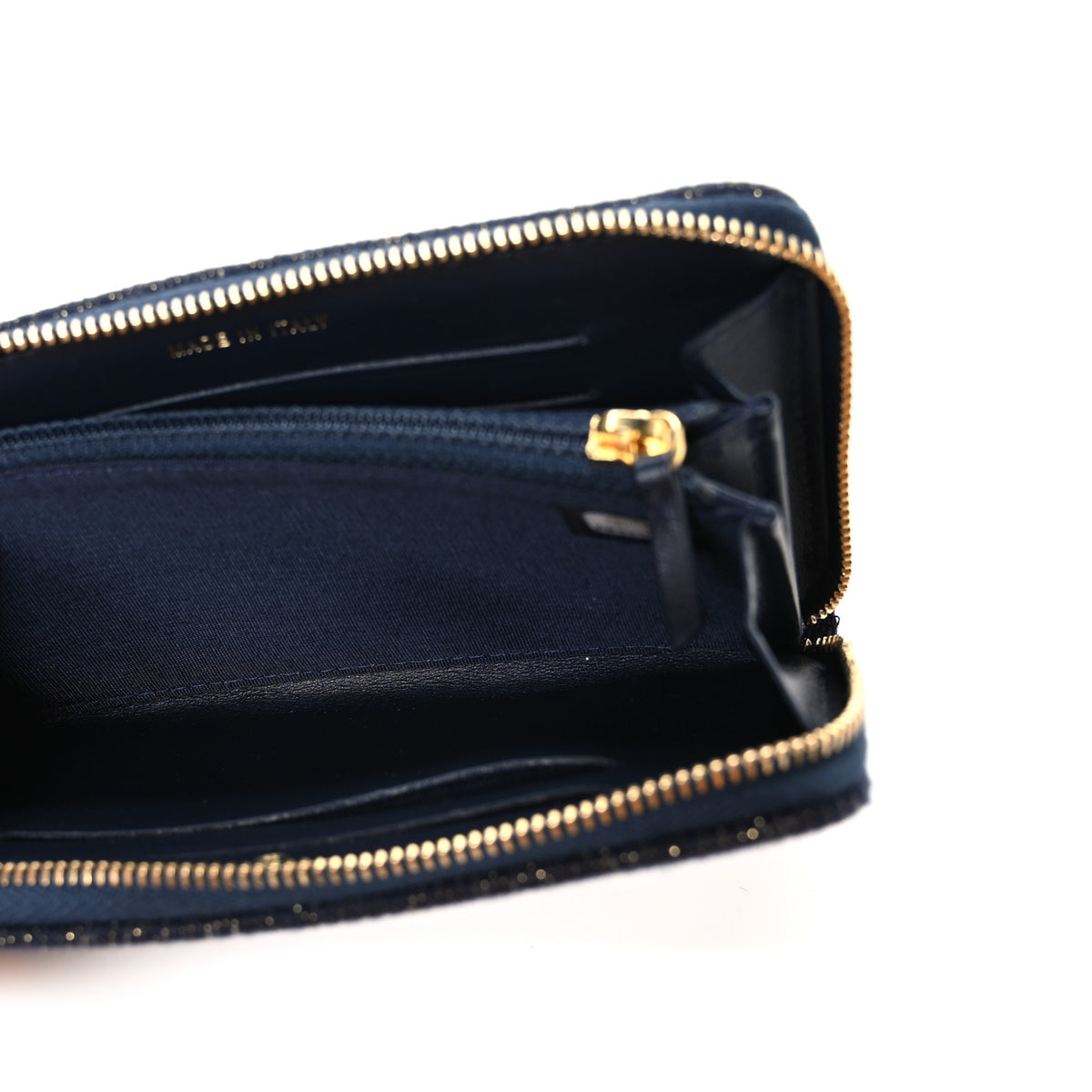 Chanel Lurex Canvas Medium Deauville Zip Around Wallet Navy Blue Gold 5 of 9