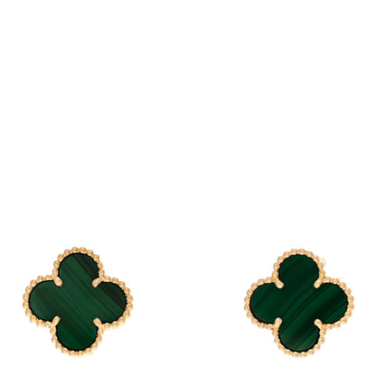 Van Cleef & Arpels 18K Yellow Gold Malachite Vintage Alhambra Earrings 1 of 4