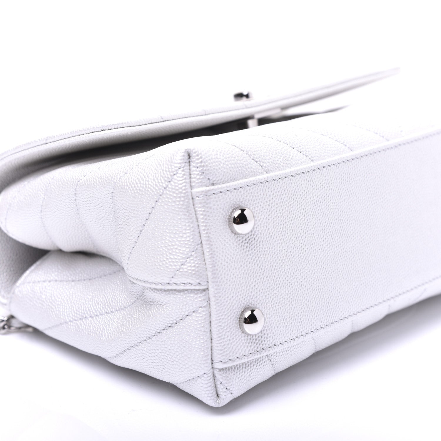 Chanel Iridescent Caviar Chevron Quilted Mini Coco Handle Flap White 10 of 27