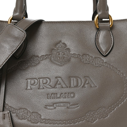 Prada Glace Calfskin Embossed Logo Tote Argilla 7 of 10
