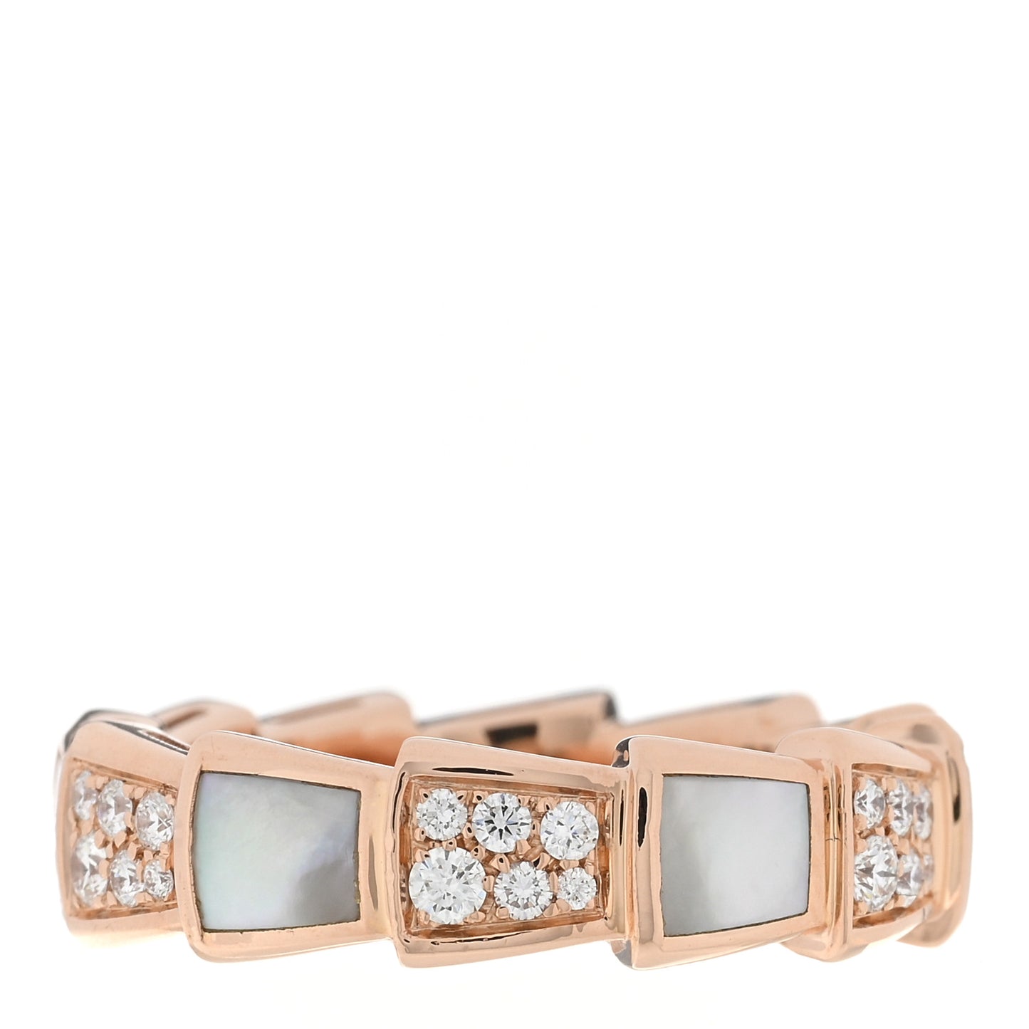 18K Rose Gold Diamond Mother of Pearl 6mm Serpenti Viper Band Ring 54 7