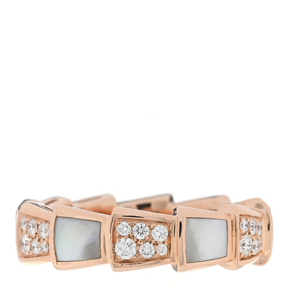 Bulgari 18K Rose Gold Diamond Mother of Pearl 6mm Serpenti Viper Band Ring 54 7 1 of 4