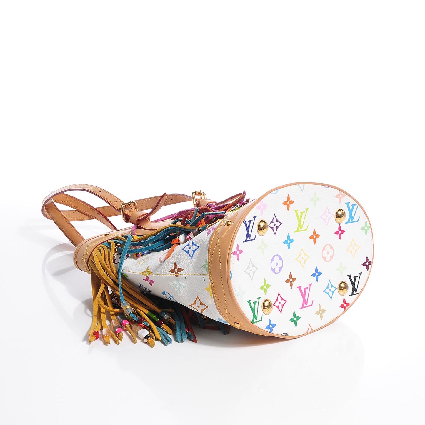 Monogram Multicolor Fringe Bucket with Accessories Pouch White