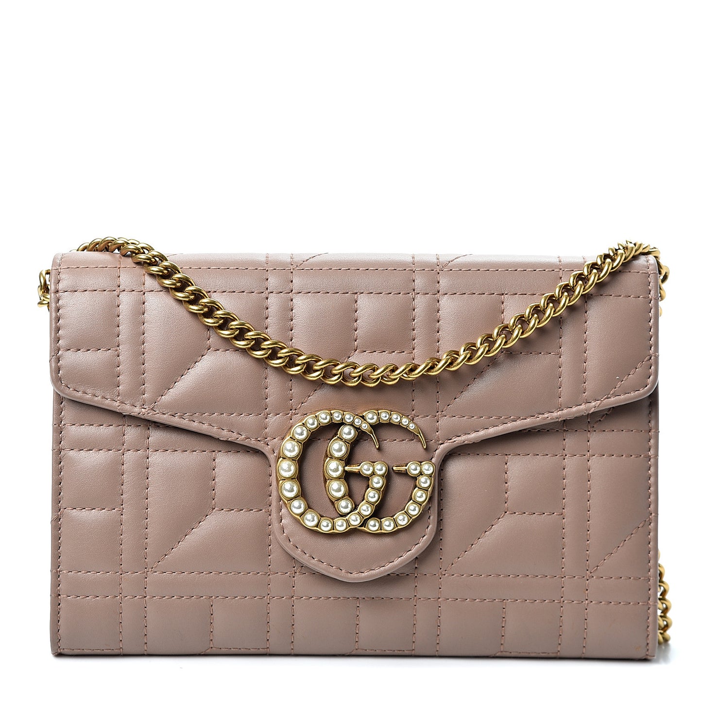 Calfskin Matelasse Mini Pearly GG Marmont Chain Wallet Porcelain Rose