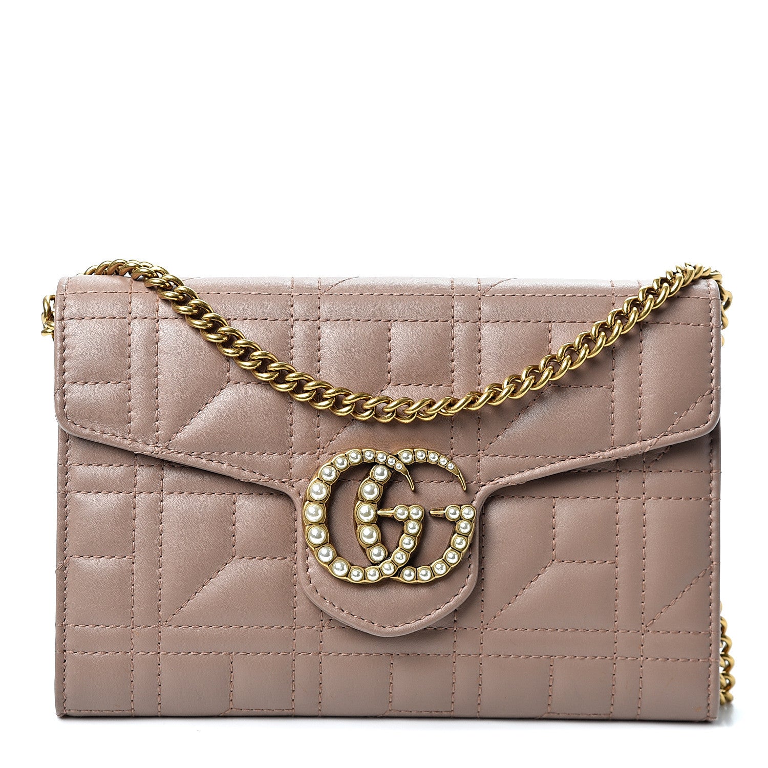 Gucci Calfskin Matelasse Mini Pearly GG Marmont Chain Wallet Porcelain Rose 1 of 10